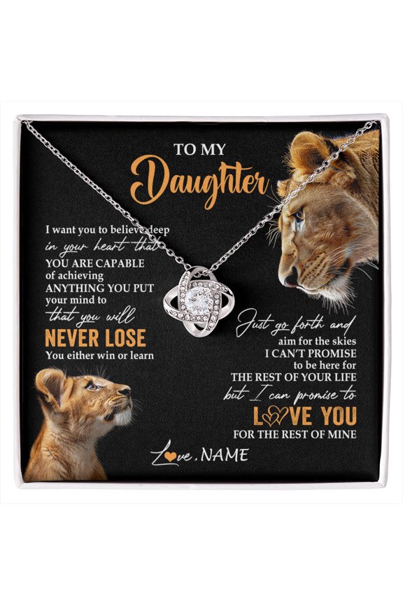 Daughter Lion Never Lose Necklace, White Love Knot Necklace