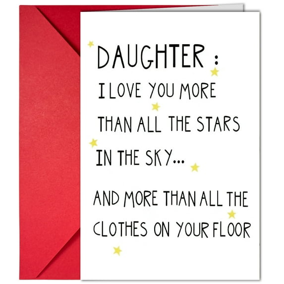 Daughter Love Card – “I Love You More Than All the Stars” – Heartfelt Message for Daughter – Includes Red Envelope – Perfect Card for Birthdays or Special Occasions
