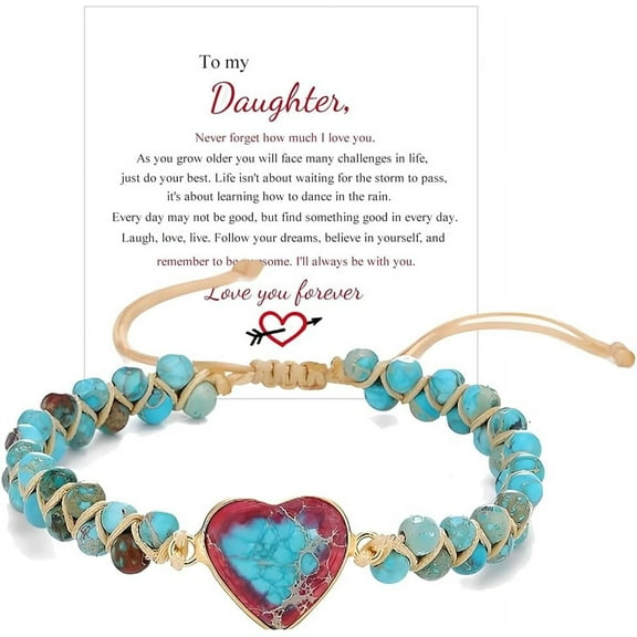 For Daughter - Love You Forever Jasper Heart Bracelet, You Are Always In Mine Heart From Mom Double Layer Natural Stone Beaded Wrap Adjustable inspirational Gift Jewelry