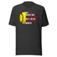 thumbnail image 1 of My Daughter Might Not Always Swing But I Do So Watch Your Mouth, Unisex, Funny Dad Quote, Softball Pride, Funny Dad Quote, Parent Quote (Dark Grey Heather, M), 1 of 1