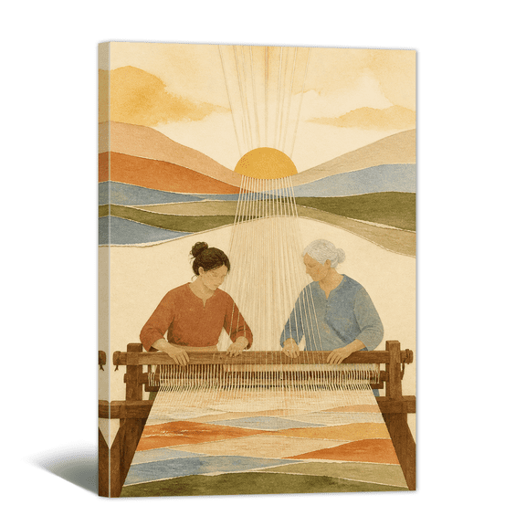 Daughter Mom Weaving Canvas Wall Art Growth Motivation Illusion Print, Uplifting Memoir Artwork Warm & Sweet Paintings for Living Room Bedroom Home Office Decor