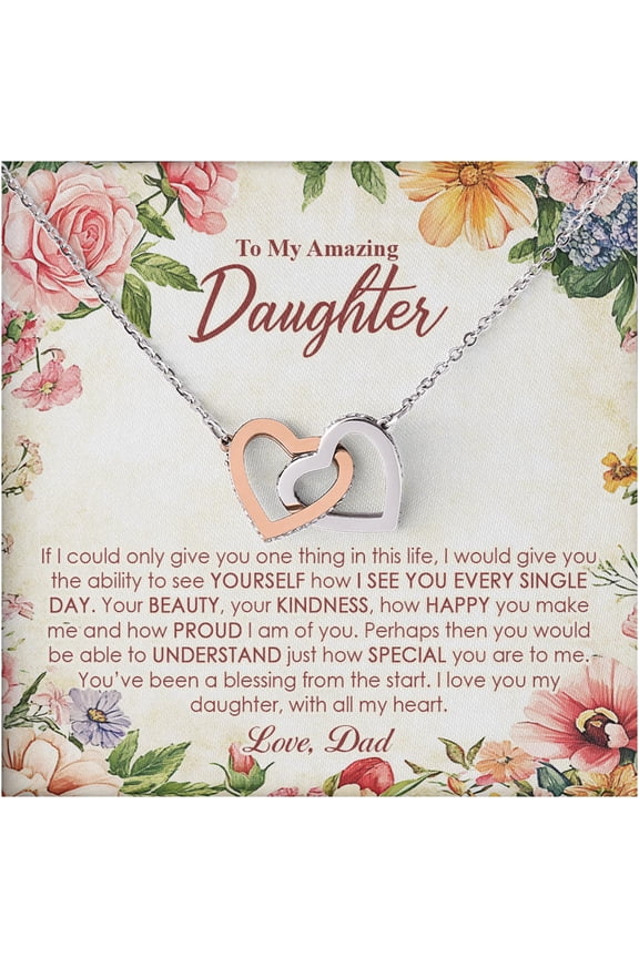 To My Daughter Necklace from Dad – Double Heart Pendant Jewelry Gift for Daughter, Birthday, Graduation, Christmas, Valentine’s Day – Sentimental Keepsake Jewelry for Women