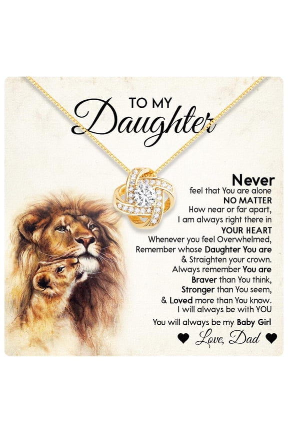 To My Daughter Necklace From Dad With Heartfelt Message & Elegant Box, Daughter From Father, Beautiful Jewelry From Love Daddy On Graduation, Birthday, Wedding, #1321, Gold Love Knot Necklace