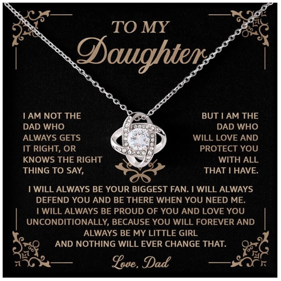 To My Daughter Necklace From Dad With Heartfelt Message & Elegant Box, Daughter Jewelry With Inspirational Message Card From Mommy And Daddy Necklace Birthday #554, White Love Knot Necklace