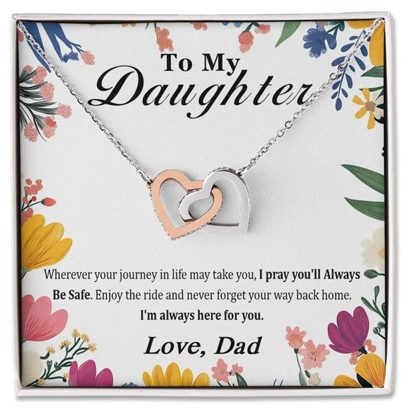 To My Daughter Necklace From Dad, Interlocking Hearts Jewelry Gift, Sentimental Gift For Daughter From Father, Birthday Graduation Christmas Gift, Inspirational Message Card Included