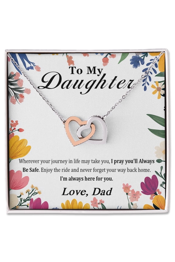 To My Daughter Necklace From Dad, Interlocking Hearts Jewelry Gift, Sentimental Gift For Daughter From Father, Birthday Graduation Christmas Gift, Inspirational Message Card Included