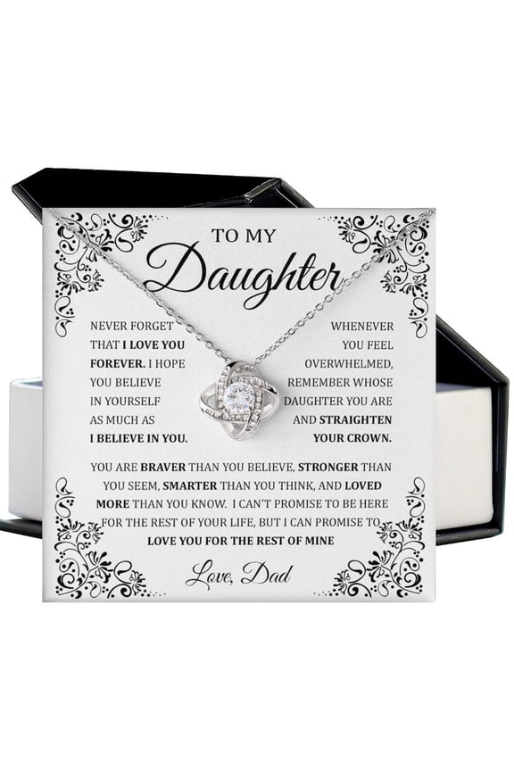 To My Daughter Necklace From Dad Or Mom With Heartfelt Message & Box - Valentines, Mother'S Day, Jewelry Daughter From Mother Or Father On Birthday, Graduation & More #612, White Love Knot Necklace
