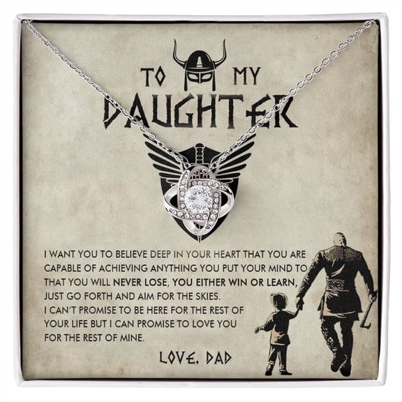 To My Daughter Necklace, Daughter Necklaces From Mom And Dad, Daughter From Mother Or Father, Birthday Idea For Women Box Standard, Daughter Viking #1377, White Love Knot Necklace