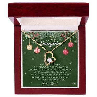 To My Daughter Necklace – Heart Pendant From Dad, Stainless Steel With CZ