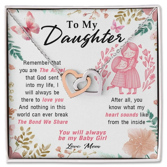 To My Daughter Necklace Gift From Mom, Interlocking Hearts Jewelry With Heartfelt Message, Birthday Or Christmas Present For Daughter From Mother, Sentimental Gift For Her