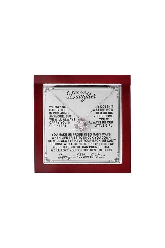 To My Daughter Necklace Luxury Led Light Box With Heartfelt Message Card, Daughter Pendant Birthday Present From Dad, Jewelry Graduation For Her From Mom Or Daddy Box 6 #526, Gold Love Knot Necklace