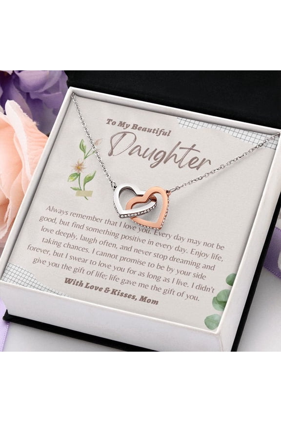 To My Daughter Necklace From Mom, Heart Pendant Necklace Set Daughter, , Daughters Birthday, Daughter Mother Necklace, Multi Interlocking Heart Necklace