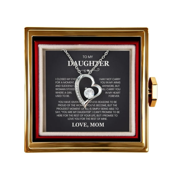 Daughter Necklace from Mom, Forever Love Pendant with Rotating Rose Box, Gift for Birthday, Valentines Day, Graduation, Christmas