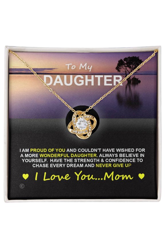 ♥ Daughter,Never Give Up Beautiful Necklace ♥, A Heartfelt Keepsake From Mom, Dad, Grandparents, Message Card and Box, Gold Love Knot Necklace