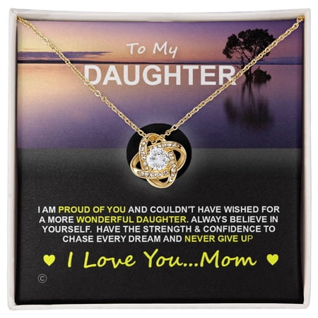 ? Daughter,Never Give Up Beautiful Necklace ?, A Heartfelt Keepsake From Mom, Dad, Grandparents, Message Card and Box, White Love Knot Necklace