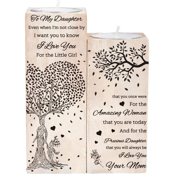 My Daughter Personalized Tealight Candle Holder Family Tea Light Candle Holder Tree of Life Pattern Wooden Candlestick with Candle Birthday Gift for Daughter Mixed Color DIY