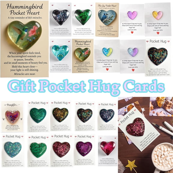 Daughter Pocket Gift Card with Pocket Hug Heart Love Token, Inspirational Heart Shaped Keepsake for Long Distance Relationship, Thinking of You Support Gift from Mom Family Friends Women, HAODEJW