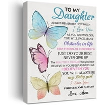 to My Daughter Quote Canvas Wall Art Inspirational Butterflies Poster Picture Artwork 11.5"x15" Painting for Home Decor Daughter Gift from Mom (Wooden Framed)