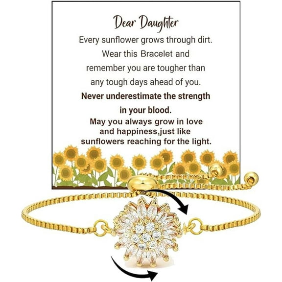 To My Daughter-Spinning Sunflower Bracelet for Women, 7"-9" Adjustable Fidget Rhinestone Sparkly Flowers Anxiety Wrist Bracelets Sunflowers Mood Statement Relieving Worry Jewelry Gift Accessories