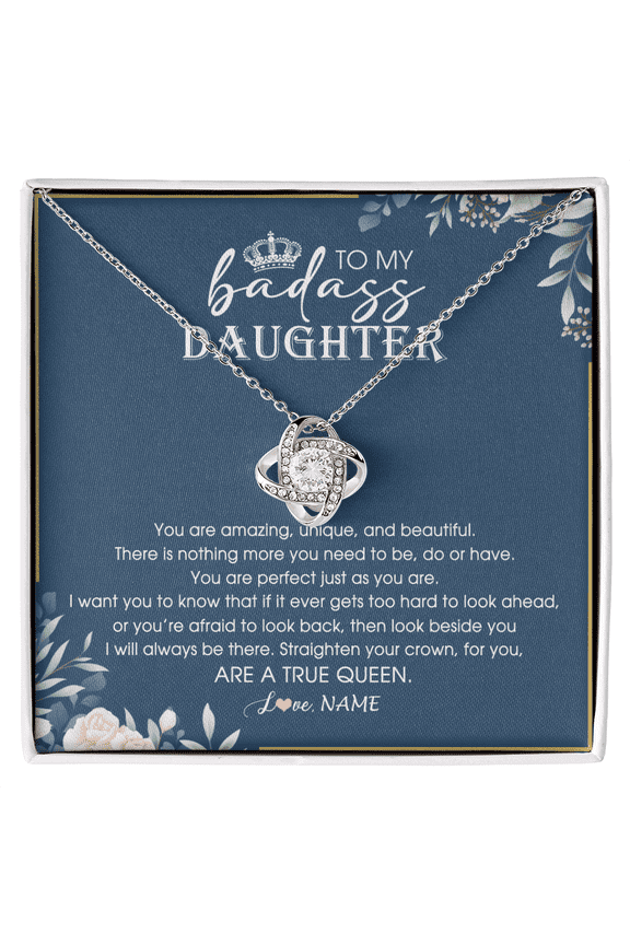 Daughter Straighten Your Crown Necklace, White Love Knot Necklace