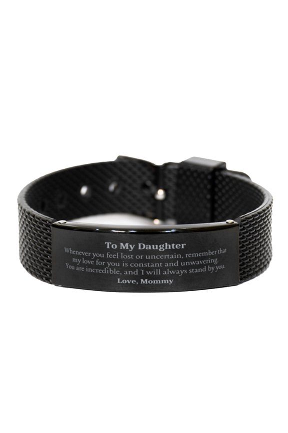 Daughter Unique Black Shark Mesh Bracelet - Engraved Inspirational Love from Mommy - Perfect Birthday Graduation Gift for Her
