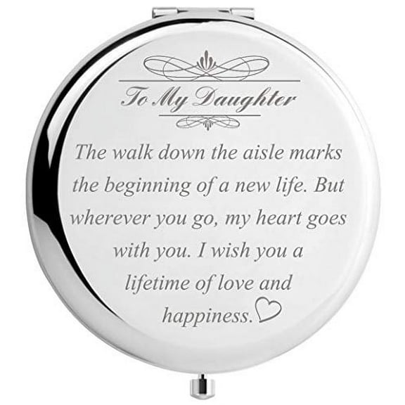 Daughter Wedding Gift from Mom Dad, Bride Gifts for Wedding Day, Engraved Makeup Mirror for Wedding Keepsake (Daughter Wedding Day Gift)