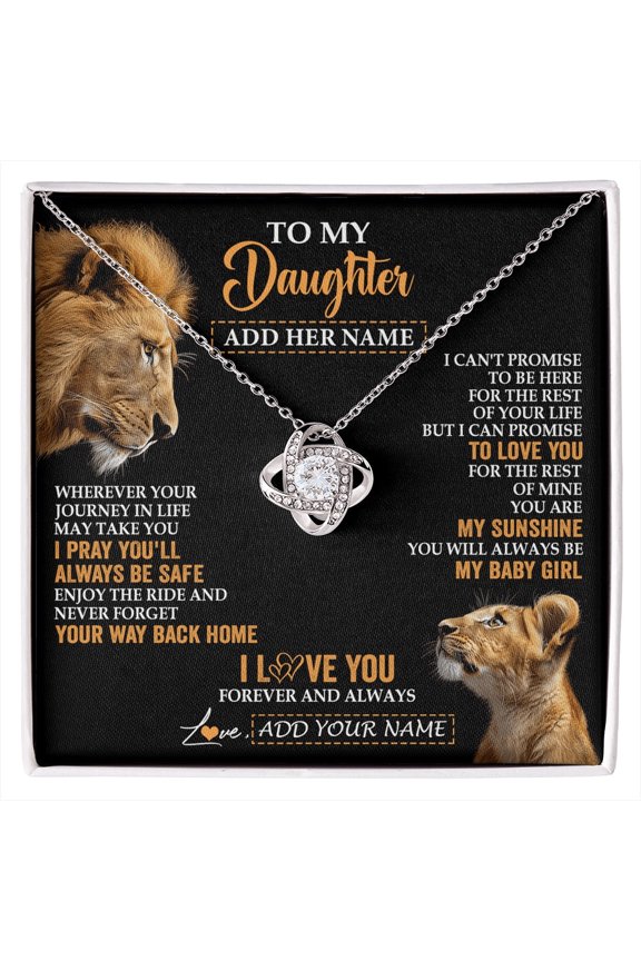 Daughter Wherever Life Takes You Love Necklace, Gold Love Knot Necklace