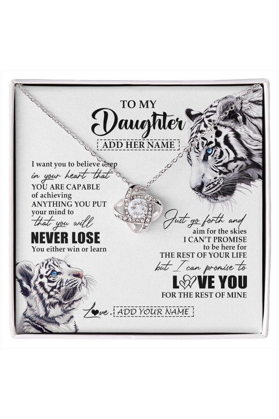 Daughter White Tiger Never Lose Necklace, White Love Knot Necklace