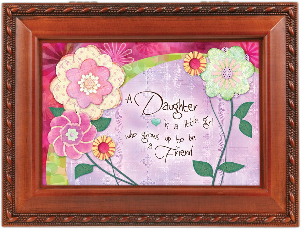 Cottage Garden Daughter Girl Grows Up Woodgrain Rope Trim Jewelry Music Box Plays You are My Sunshine