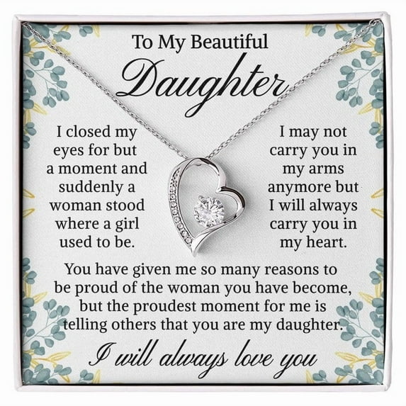 Daughter from Mom and Dad Unique Birthday Necklace for Grown Up Daughter, White Forever Love Necklace