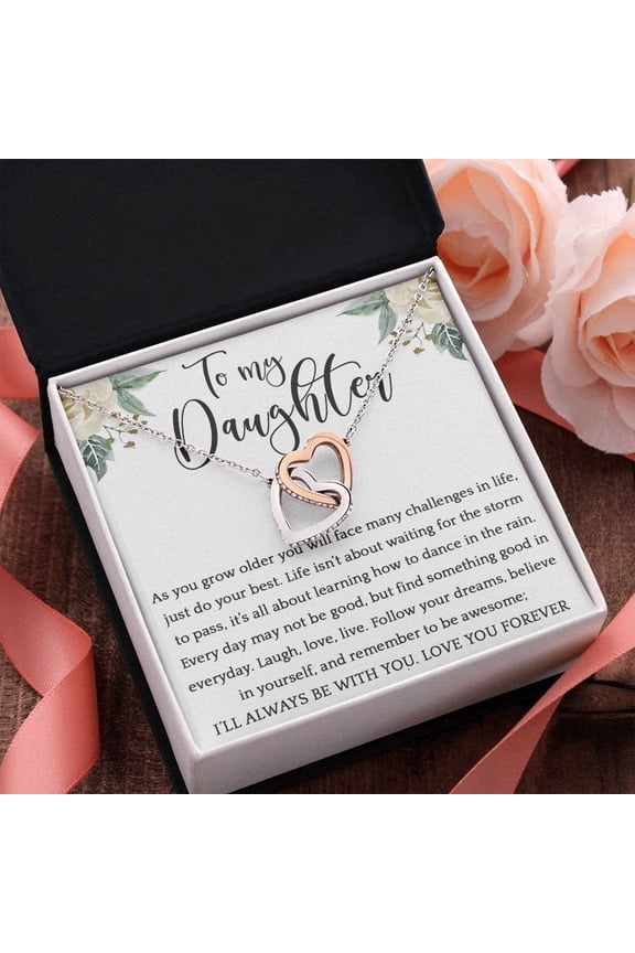Daughter from Parent, Daughter Necklace for Her Birthday Graduation Day, Multi Interlocking Heart Necklace