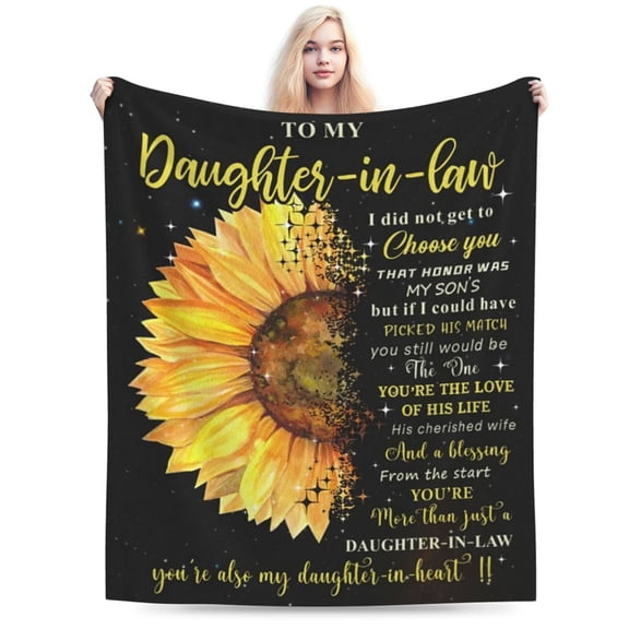 Daughter in Law Gift Blanket, Mother’s Day Sunflower Throw, Loving Family Appreciation Soft Cozy Plush Home Decor 80x60