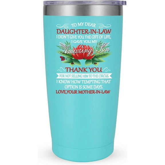 Daughter in Law Gifts Mothers Day Gifts, Gifts for Daughter in Law Tumbler from Mom, Thank You Gifts for Future Daughter in Law(20 Oz, Aqua Blue)
