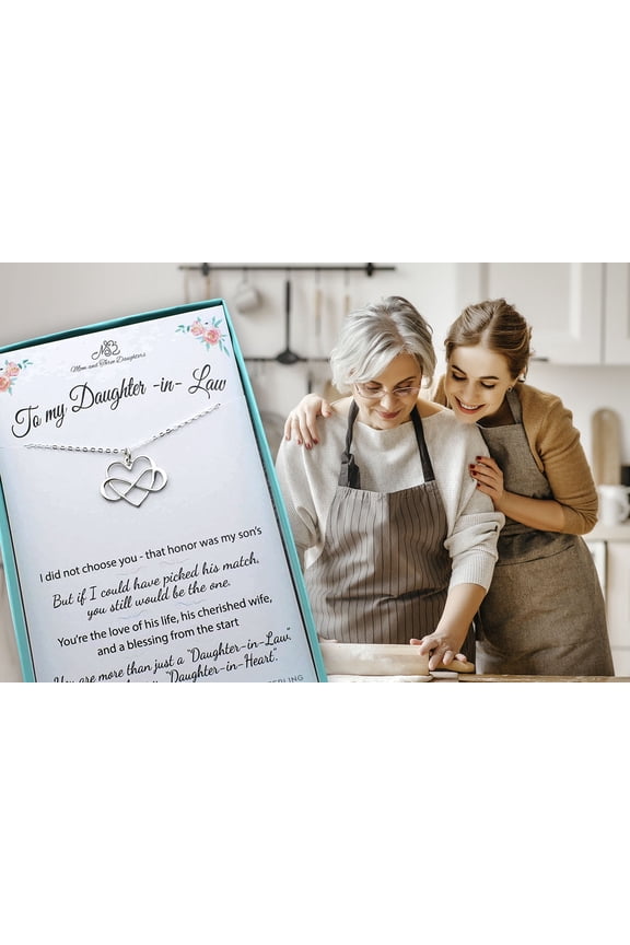 Daughter in Law Infinity Heart Charm Necklace in Sterling Silver