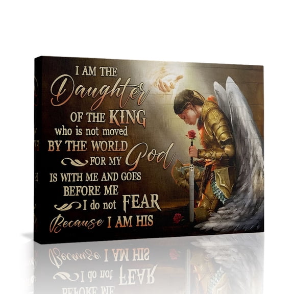 Daughter of the King Angel Canvas Wall Art (Spiritual Courage Tone) Ready to Hang for Bedroom
