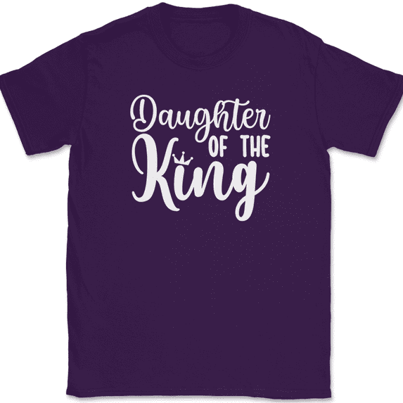 Daughter of the King T-Shirt Christian Jesus Praise Worship God Text Tee - Purple, L