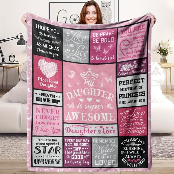 Daughter's Gift: Creative Textile Mosaic Blanket - Soft Fleece Throw with Princess and Warrior Motifs