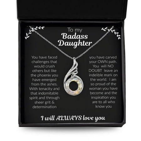 Daughter’s Necklace Gift from Mom, Badass Daughter Valentine’s Day Celebration Jewelry with Message Card and Gift Box, Birthday Gift for Daughter