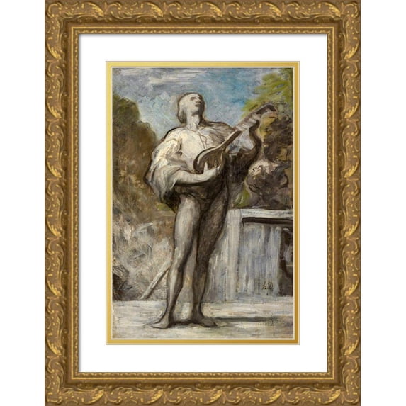 Daumier, Honore 13x18 Gold Ornate Wood Framed with Double Matting Museum Art Print Titled - The Troubadour