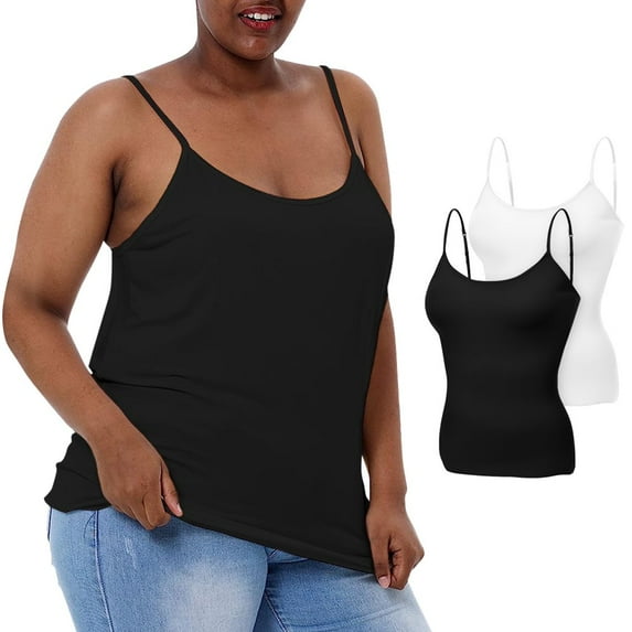 Daupanzees 2 Pack Plus Size Camis for Women Built-in-bra Yoga Tank Tops Workout Athletic Lightweight Solid Camisole Adjustable Strap