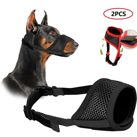 Daupanzees 2PCS Adjustable Loop Dog Muzzle Soft Fabric Dog Mouth Cover Air Mesh Breathable Drinkable Dog Mask Anti Biting Barking Chewing Pets Muzzle for Small Dogs Black