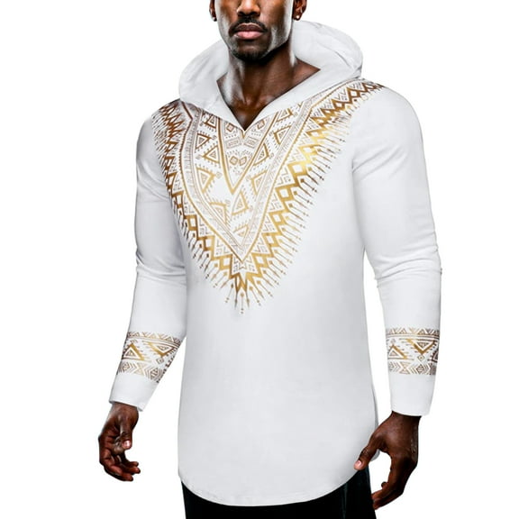 Daupanzees African Shirts for Men Metallic Floral Printed Slim Fit Long Sleeve V Neck Shirts Blouse Dashiki Shirt for Men