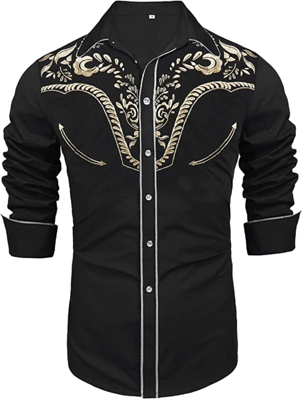 Free Shipping Daupanzees Slim Fit Shirts for Men Button Down Long Sleeve Embroidery Shirts Men s Western Cowboy Shirt Cotton Male Floral Embroidered Snap Walmart