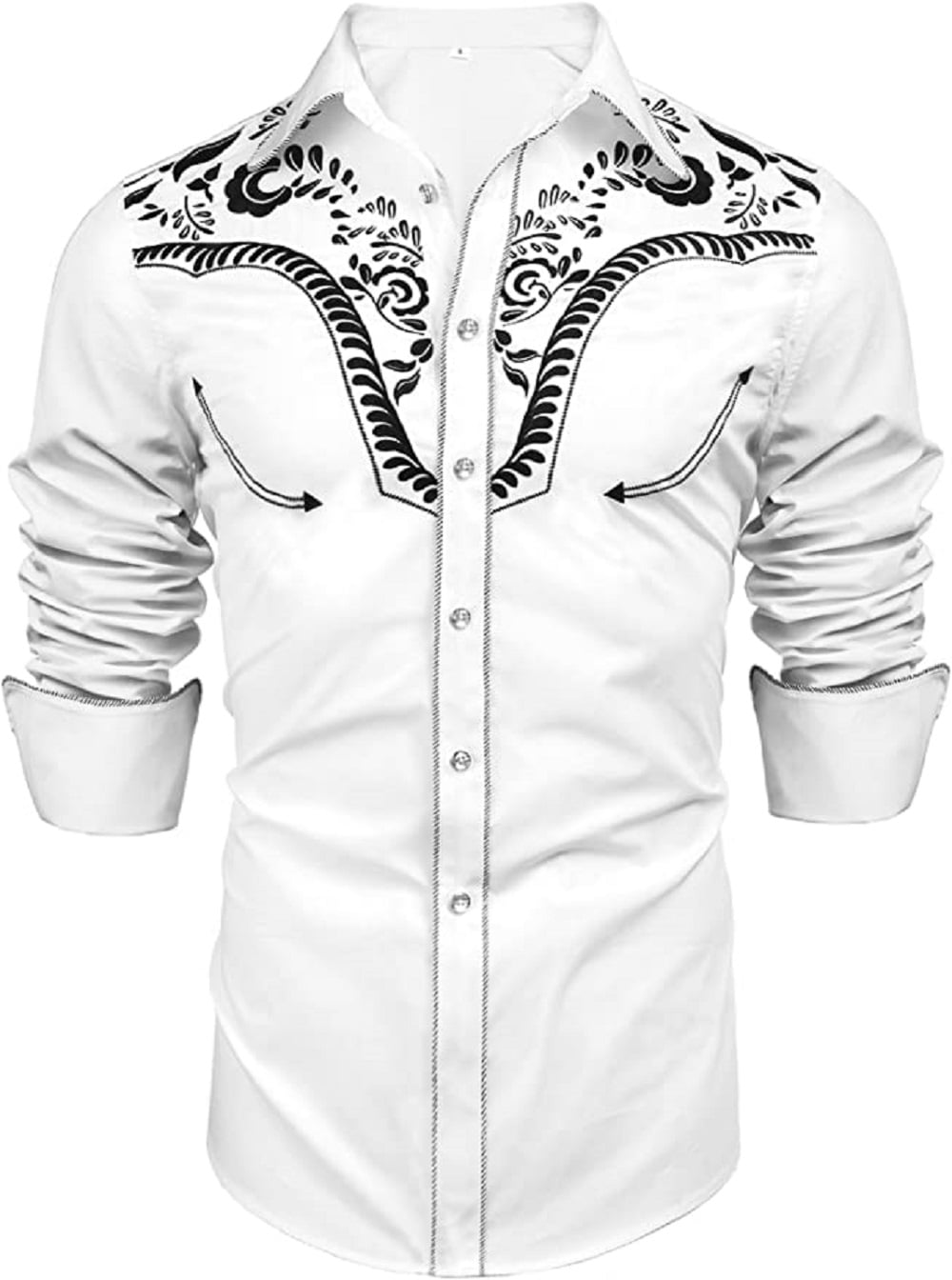 Daupanzees Slim Fit Shirts for Men Button Down Long Sleeve Embroidery Shirts  Men's Western Cowboy Shirt Cotton Male Floral Embroidered Snap 
