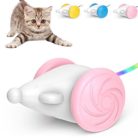 Daupanzees USB Rechargeable Interactive Cat Toys, LED Lights Automatic Cat Toy, Smart Electric Simulation Mouse Toy for Indoor Cats, Kitten Toys for Cats Funny Chasing Pink