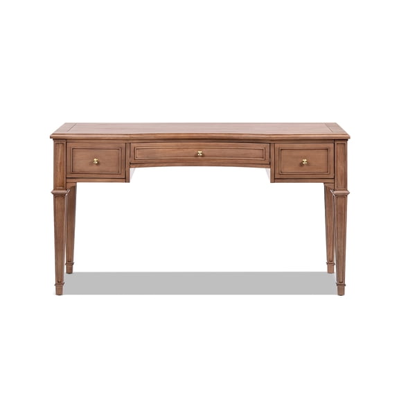 Dauphin 55" 3-Drawer Wood Executive Desk, Natural Brown Rubber Wood & Veneer