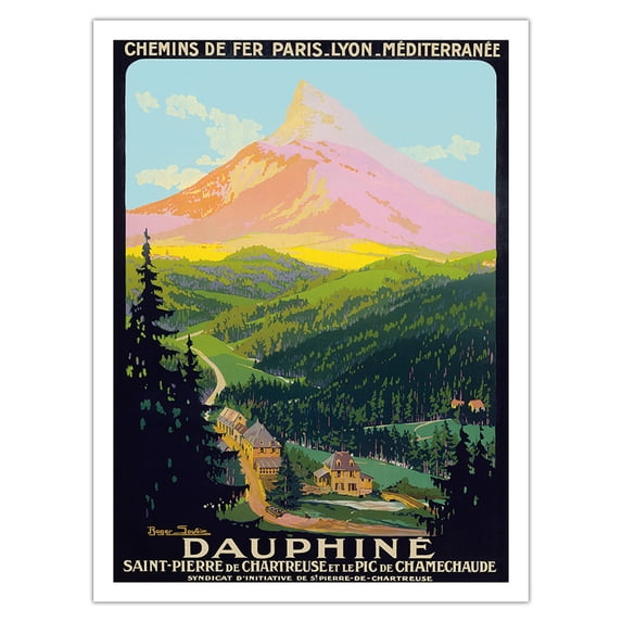 Dauphiné France - Saint-Pierre de Chartreuse - Peak of Chamechaude - PLM - Vintage Railroad Travel Poster by Roger Soubie c.1950s - Bamboo Fine Art 290gsm Paper (Unframed) 12x16in
