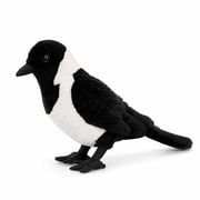 Daurian Jackdaw Plush Toy, 9.45 in Realistic Black and White Bird Stuffed Animal with Upright Pose, Gift for Animal Lovers and Collectors