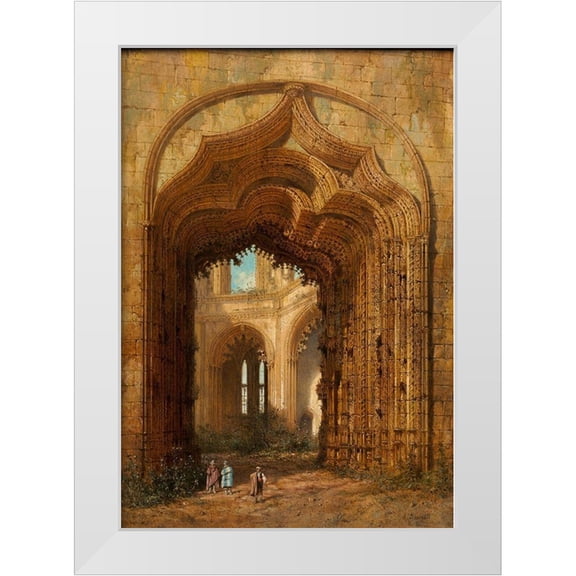 Dauzats, Adrien 11x14 White Modern Wood Framed Museum Art Print Titled - Ruined Church