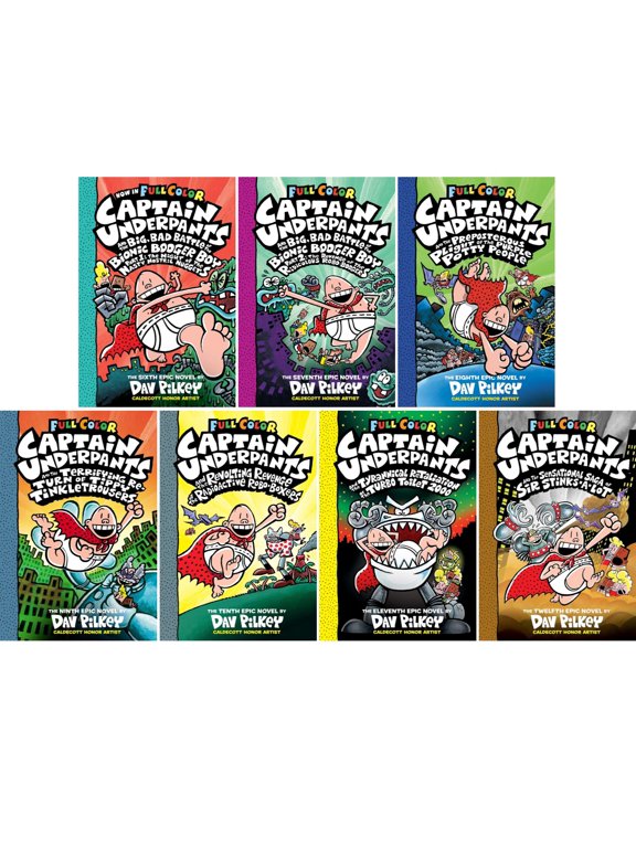 Dav Pilkey Captain Underpants Series 7 Books Collection Set The Big, Bad Battle of the Bionic Booger Boy, The Purple Potty People, Tippy Tinkletrousers & More (Books 612, Full Color Edition)
